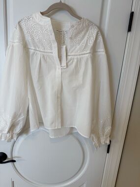 White Eyelet Button-Front Blouse - 100% cotton